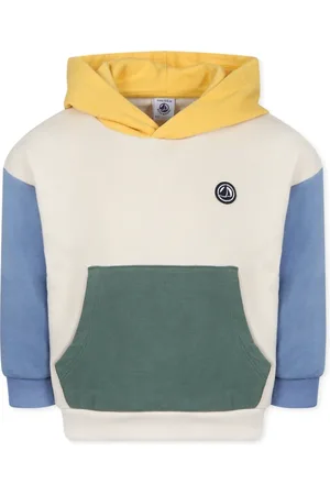Petit Bateau Sweatshirts, unisex, , 4 Y, Color Block Hoodie Ivory Cotton