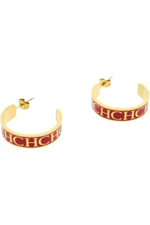 Carolina Herrera Earrings, female, , ONE SIZE, Red Initial Hoop Earrings