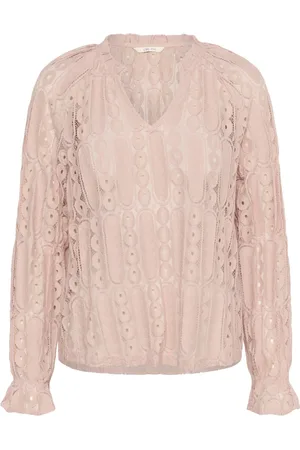 Cream V-Neck Lace Blouse in Sepia Rose