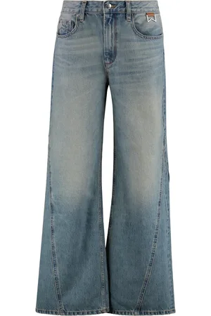 Rhude Distressed Wide-leg Jeans with Leather Logo