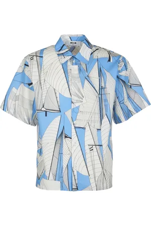 Msgm Blue Printed Short Sleeve Shirt