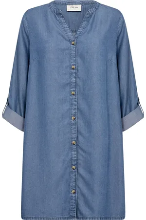Cream Denim Tunic Blouse with Buttons
