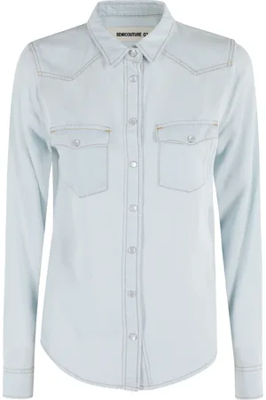 SEMICOUTURE Denim Shirts, female, , L, Sky Long Sleeve Shirt