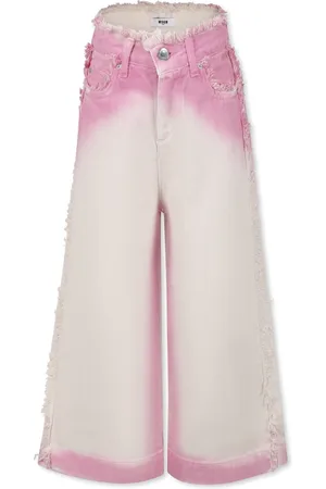 Msgm Jeans, female, , 4 Y, Pink Tie-Dye Jeans with Frayed Details