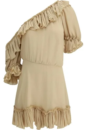 Saint Laurent Asymmetric Silk Dress with Poet Sleeves