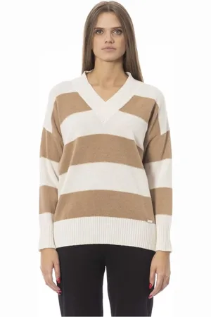 BALDININI V-Neck Wool Jumper with Ribbed Details