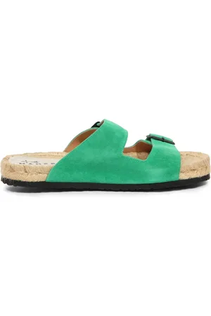 MANEBI Sliders, female, , 7 UK, Nordic Sandals Hamptons Suede Avocado
