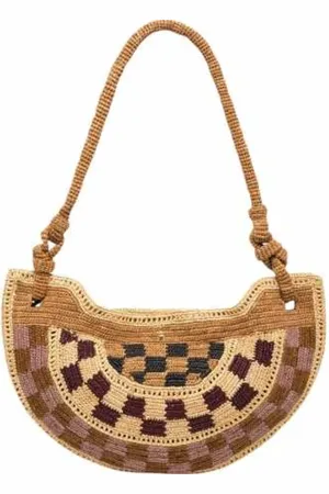 CLARIS VIROT Shoulder Bags, female, , ONE SIZE, Pink and Plum Checkered Raffia Bag