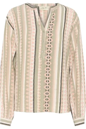 Cream Blouses, female, , XL, Tea Jaquard Blouse with V-Neck