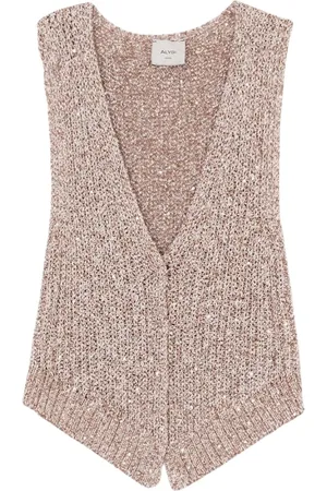 ALYSI Vests, female, , M, Sequin Knit Vest with English Rib