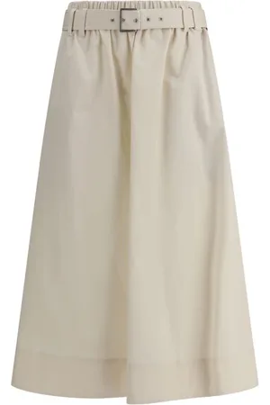 Brunello Cucinelli Midi Skirts, female, , L, Elegant Wide Skirt with Adjustable Belt