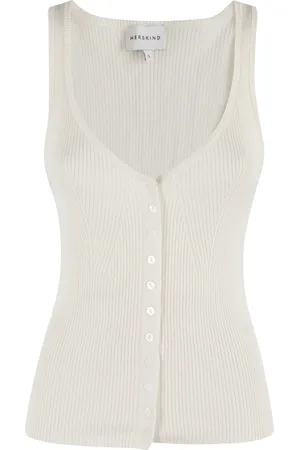 Herskind Ribbed Knit Tank Top Cream Buttoned