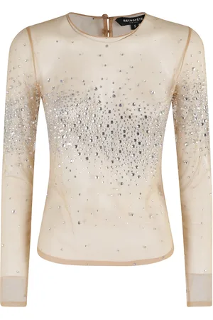 Retrofete Long Sleeve Tops, female, , M, Embellished Silver Crystal Buttoned Top