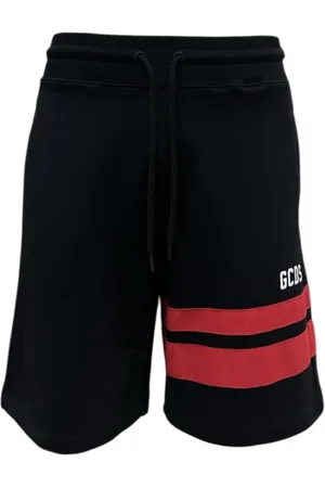 GCDS Casual Shorts, male, , 2XS, Cotton Bermuda Shorts with Logo Lettering and Red Bands