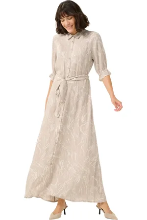 Kaffe Maxi Dresses, female, , M, Feather Gray,Chalk Print Dress with Flared Sleeves