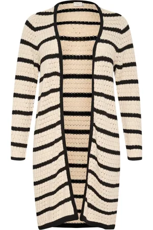 Kaffe Striped Knit Cardigan Feather Gray/Black