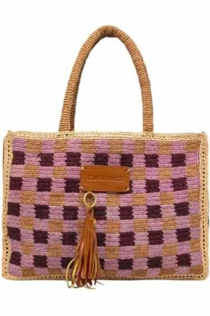 CLARIS VIROT Handbags, female, , ONE SIZE, Raphia Rectangle Tote Bag Pink Plum