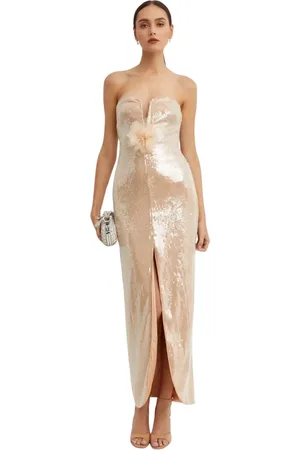 Self-Portrait Party Dresses, female, , 2XS, Sequin Maxi Dress Elegant Cream