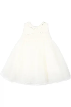 MONNALISA Elegant Ivory Sleeveless Tweed Tulle Dress