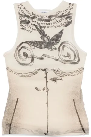 Jean Paul Gaultier Sleeveless Tops, female, , S, Printed Tattoo Mesh Tank Top