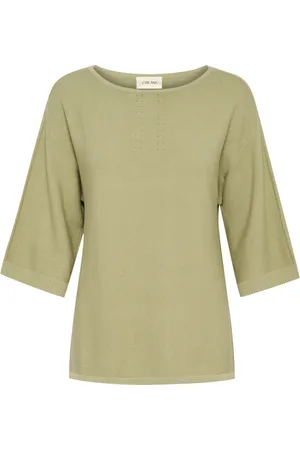 Cream Round-neck Knitwear, female, , L, Loose Knit Blouse Tea