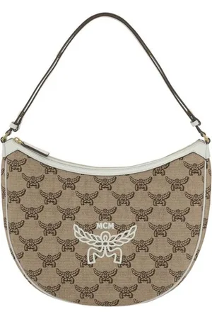 MCM Raffia Moon Shoulder Bag with Zipper