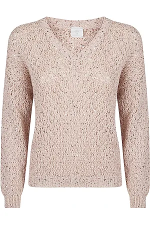 ELEVENTY V-neck Knitwear, female, , XL, V-Neck Cotton Blend Metallic Jumper