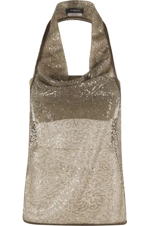 Pinko Sleeveless Tops, female, , S, Sequined Mesh Thank You Top