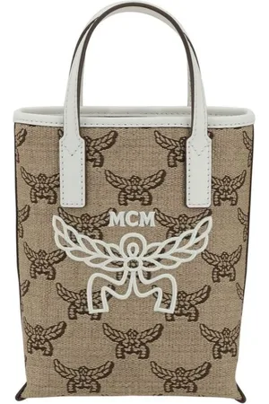 MCM Tote Bags, female, , ONE SIZE, Embroidered Logo Raffia Tote Bag