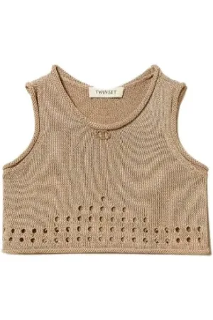 Twin-Set Sleeveless Tops, female, , 14 Y, Mesh Knit Cropped Top Girl