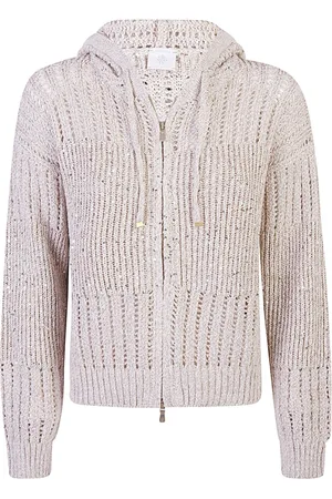 ELEVENTY Cardigans, female, , S, Striped Hooded Full Zip Jumper