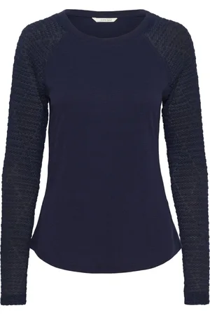 Cream Long Sleeve Tops, female, , XL, Navy Blazer Embroidered Long Sleeve Top