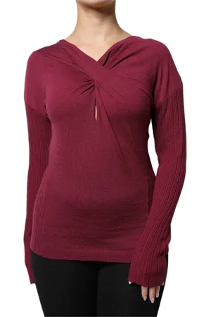 Roberto Cavalli Blouses, female, , L, Maroon Keyhole Knit Pullover Jumper