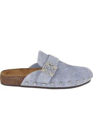 Tory Burch Suede Denim Slippers with Studs