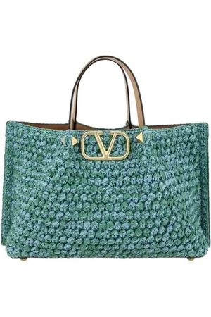 VALENTINO GARAVANI Handbags, female, , ONE SIZE, Metal VLogo Raffia Tote Bag Leather Pouch