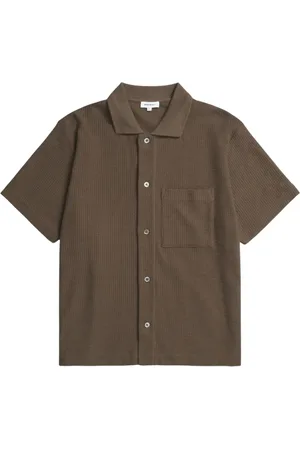Norse projects Cardigans, male, , XS, Gustav Crochet Jersey Shirt - Chestnut