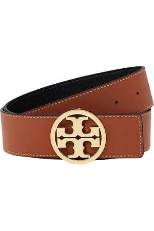 Tory Burch Belts, female, , M, Reversible Black Leather Belt with Gold Buckle