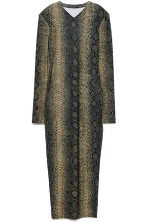 Norma Kamali Maxi Dresses, female, , XS, Python Shoulder Pad Side Slit Dress