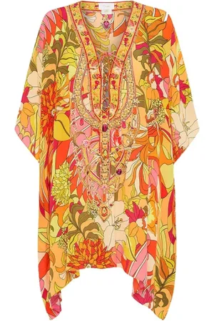 Camilla Beachwear, female, , ONE SIZE, Retro Floral Lace-Up Kaftan