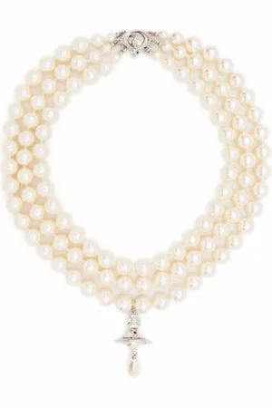 Vivienne Westwood Necklaces, female, , ONE SIZE, Pearl Drop Choker Necklace Platinum Multi