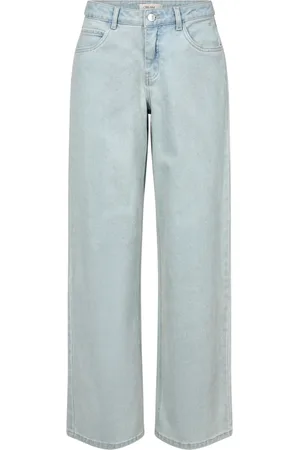 Cream Wide Leg Jeans in Silver Denim