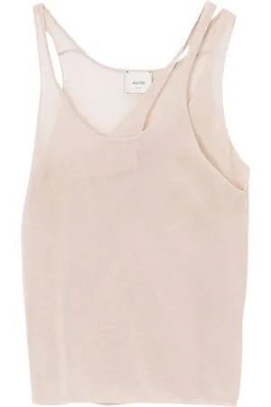 ALYSI Sleeveless Tops, female, , M, Double Collar Mesh Cotton Top