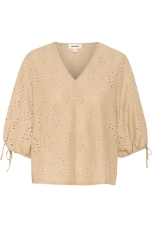 Soaked in Luxury Blouses, female, , XL, Feminine Broderie Anglaise Blouse Travertine