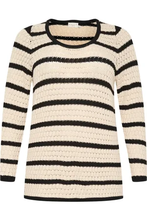 Kaffe Round-neck Knitwear, female, , XL, Striped Knit Pullover Feather Gray/Black