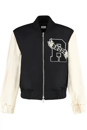 Rhude Bomber Jackets, male, , L, Leather Bomber Jacket with Elastic Details