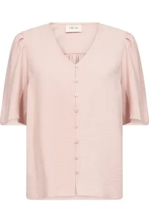 Cream Shirts, female, , S, Feminine V-Neck Blouse with Buttons