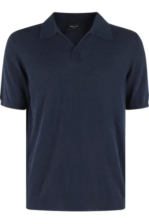Roberto Collina Polo Shirts, male, , L, Navy Polo Shirt Short Sleeve