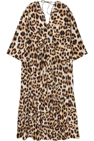 Munthe Elegant Leo Print Dress with V-Neck