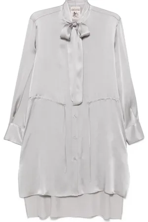 SEMICOUTURE Short Dresses, female, , XS, Grey Drawstring Waist Dress Long Sleeves