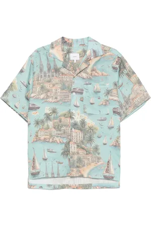 Rhude Short Sleeve Shirts, male, , L, Sky Blue Graphic Print Shirt
